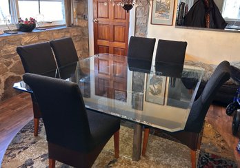 Large Glass Dining Table And Chairs Set