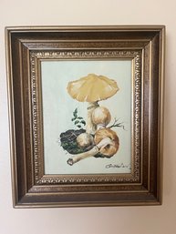 Vintage Mushroom Art On Canvas - Signed Gaston