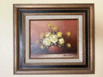 Vintage Still Life Floral Oil Painting On Canvas - Signed Franciose