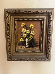 Miniature Still Life Flower Oil On Board - Signed