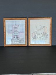 Pair Of Framed Restroom Art