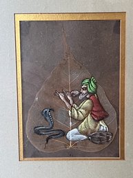 Authentic Peepal Leaf Painting Handmade Indian Snake Charmer