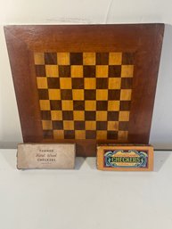 Vintage Wooden Checker Board With 2 Sets Of Checkers