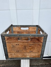 Crowley's Wooden And Metal Vintage Milk Crate