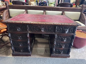 Vintage Green Man Leather Top Desk 19th Century - See Dimensions