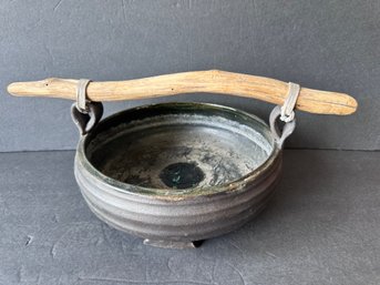 Primitive Pottery Signed With Branch Handle