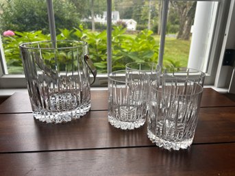 Lot Of Starburst Lead Crystal Glasses And Ice Bucket