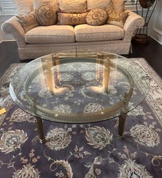 Ornate Round Coffee Table With Glass Top