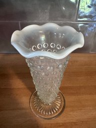 Vintage Hobnail Opalescent And Clear Bud Vase