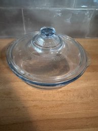 Fire King Blue Casserole With Etched Design And Lid