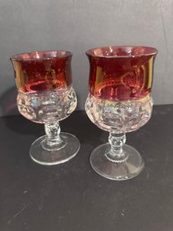 Indians Glass Kings Crown Thumbprint Ruby Red Trim Water Goblet