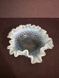 Vintage Fenton Blue Opalescent Small Ruffle Bowl