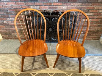 Pair Of Wooden Spindleback Farmhouse Chairs