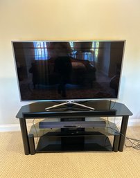 Tempered Glass Black TV Stand With Shelves