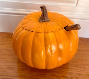 Large Ceramic Pumpkin Punch Bowl With Lid And Ladle