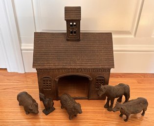 Cast Iron Stock Farmhouse And Animal Statue Set