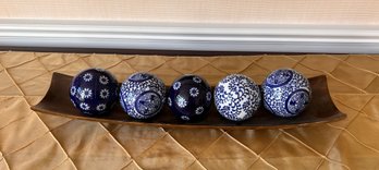 Tabletop Decorative Blue Spheres In Dish