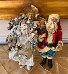 Pair Of Old Fashioned Standing Santa Figures