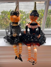 Pair Of Vintage Style Sitting Pumpkinhead Girl Dolls