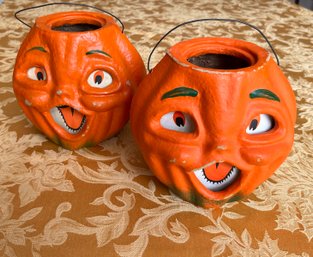 Lot Of Vintage Pumpkinhead Paper Mache Handcrafted Buckets DBH Signed