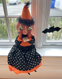 Joe Spencer Gathered Traditions Whimsical Sitting Pumpkinhead Girl Doll