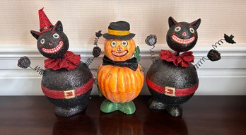 Lot Of Glittery Creepy Halloween Cat Pumpkin Decor Bowl Figures