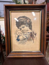 Antique My Little Pet Cat Art 1877 With Wooden Frame