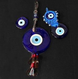 Lot Of Glass Evil Eye Blue Hanging Ornament Decor Set