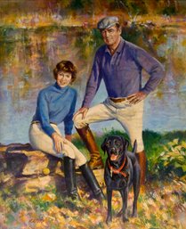 Fred Mason Signed Artwork Couple With Dog Nature