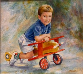 Fred Mason Signed Artwork Child Playing With Toy