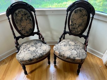 Pair Of Antique Solid Wood Parlor Chairs