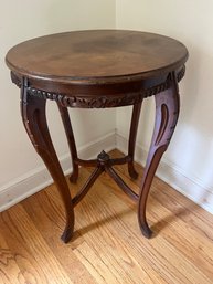 Mahogany Carved Lamp Table With Burl Inlay