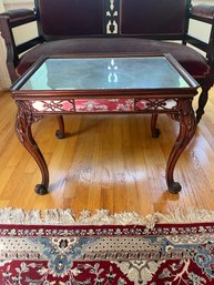 Carved Wood Glass Top Table