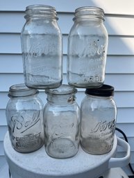 Lot Of 5 Vintage Glass Mason Jars