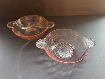 Vintage Pink Depression Glass Bowls With Handles