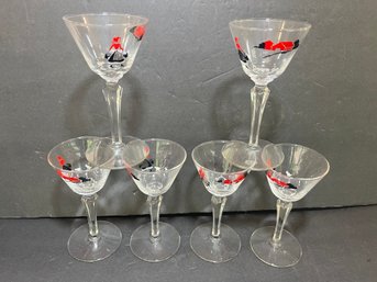 Vintage Libbey 'Down On The Farm' 2 Cordial Glasses Stemware Cocktail-lot Of 6