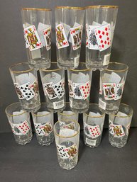 4 Vintage Pasabahce Art High Ball Glasses Poker Night Texas Holdem Blackjack-lot Of 13
