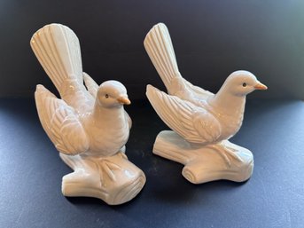 Fitz And Floyd Ceramic Dove Bookends - 1976 - White Birds By FF Japan