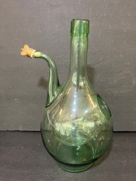 Vintage Italian Green Glass Wine Decanter Jug Ice Chamber With Cork Stopper