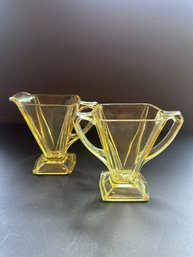 Cream & Sugar, Lorain  #614, Yellow  Depression Glass, Indiana Glass Co