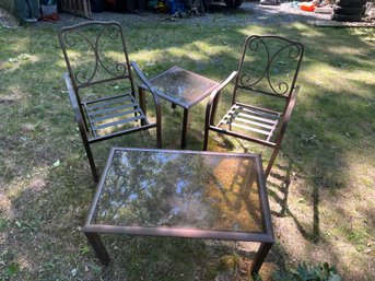 Pair Of Outdoor Chairs, Coffee Table, And End Table
