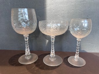 Rare Vintage Rock Sharpe Crystal Etched Baden Wine / Water / Champagne Glasses