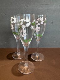 Perrier-Jouet Art Nouveau French Hand Painted Floral Champagne Flutes