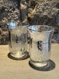 Pair Of Modern Glass Candle Holders With Crackle Design