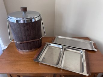 Vintage Ice Bucket And Appetizer Tray Set