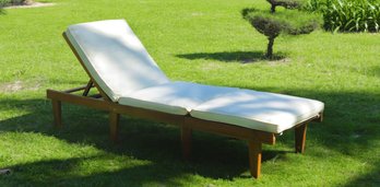 Outdoor Long Chaise Lounge With An Off  White Cushion