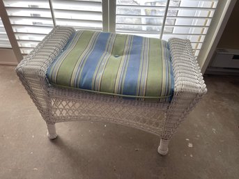 White Rattan Ottoman With Cushion