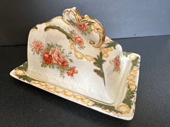 Floral Handled Butter Dish