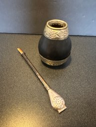 Alpaca Argentina Yurba Mate Tea Cup With Silver Straw