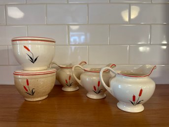 Vintage Universal  Cambridge Pottery Red Cattail Pattern